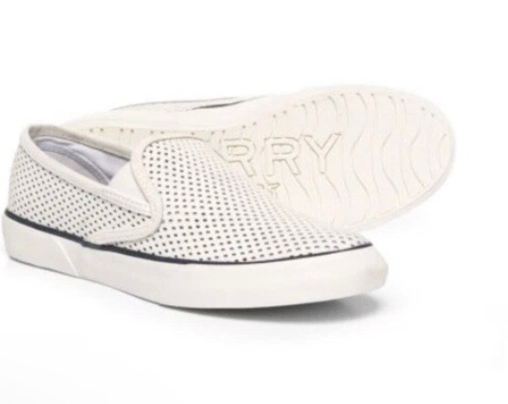 Sperry Pier Side White Perf Leather Slip On Women's 6 1/2M